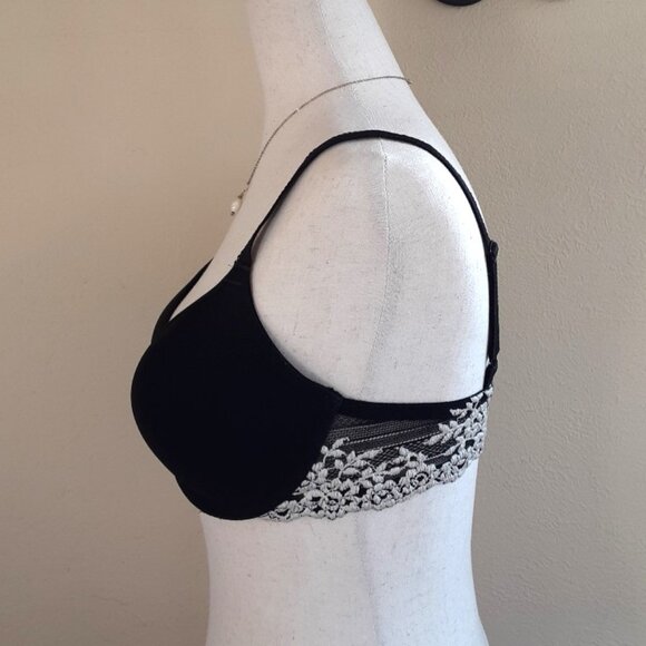 Wacoal Black Plunge Push-Up Bra Delicate Lace 32DD - Picture 4 of 6